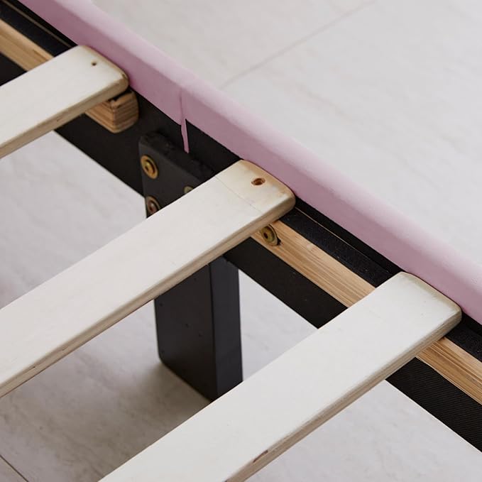 Livinia Twin Size Elton Velvet Platform Bed, Upholstered Bed Frame with Vertical Channel Tufted Headboard Footboard, Strong Wood Slats, No Box Spring Needed, Pink (Twin)