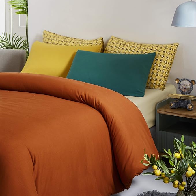 Luxlovery Burnt Orange Comforter Set Queen Rust Bedding Comforter Set Full Caramel Cozy Blanket Quilts Solid Color Reddish Brown 3 Piece Comforter Set for Women Men