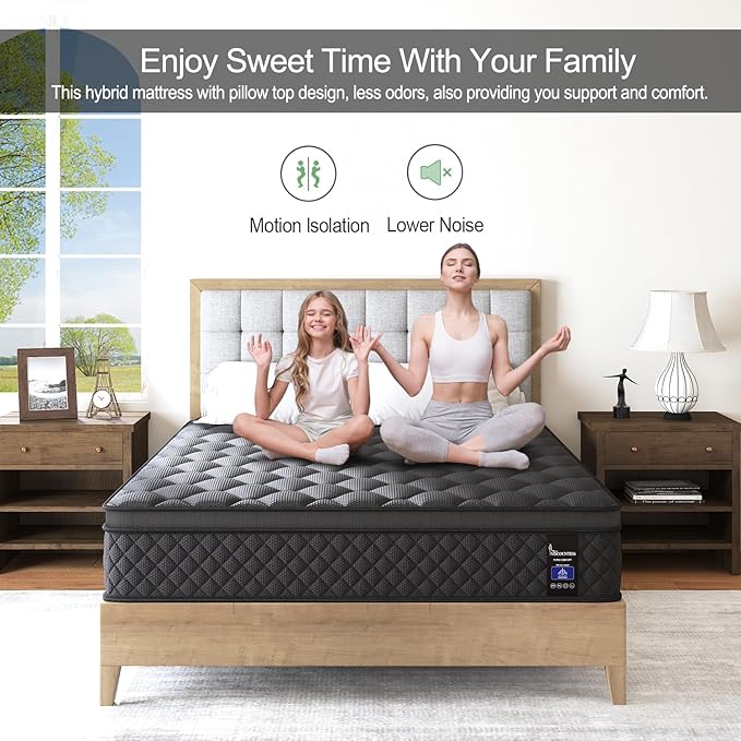 Twin Mattress, 10 Inch Hybrid Mattresses Euro Top Medium Firm for Back & Lumbar Support,Individual Pocket Spring Bed for Motion Isolation & Pressure Relief