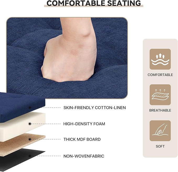 Storage Ottoman Bench, 43 Inch Ottoman Foot Rest, End of Bed Bench, Storage Chest, Load 700 lb, for Living Room, Bedroom, Entryway, Navy Blue