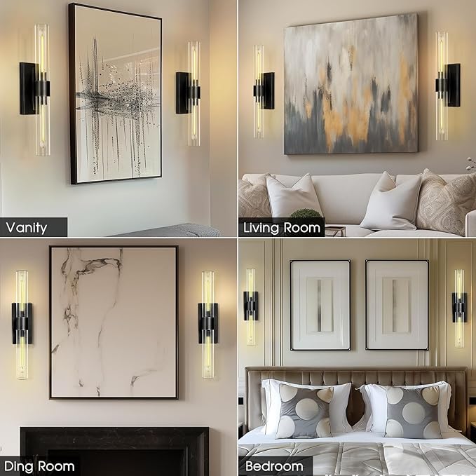 Bathroom Black Vanity Vertical Linear Light - 2-Light Tube Wall Sconces, 24" Vertical Vanity Wall Lighting, E26 Bulb Included