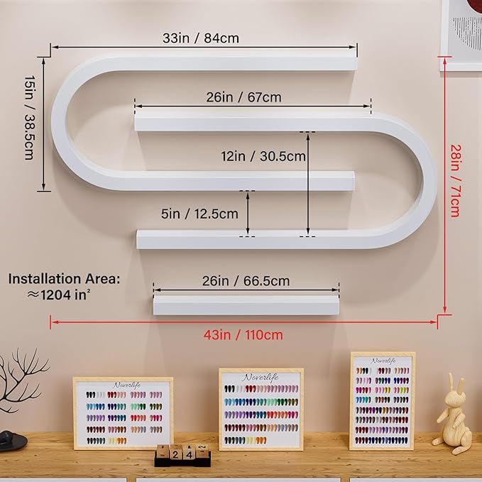 Noverlife 3 Packs U Shape Nail Polish Wall Rack, Metal Nail Polish Organizer Wall Nail Polish Shelves, 5 Tiers Nail Polish Wall Display Makeups Lipstick Perfume Wall Shelf for Home Spas Nail Salon