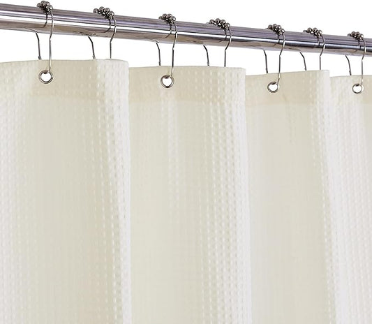 Barossa Design Extra Long Fabric Waffle Weave Shower Curtain 84 inch Height, Hotel Luxury Spa, Water Repellent, 230gsm Heavy Duty, Machine Washable, Cream Pique Pattern, 71x84