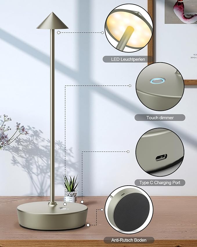 Cordless Table Lamps Rechargeable, 6000mAh Battery Operated LED Desk Lamp Outdoor Waterproof Portable Touch Dimmable Table Night Light for Patio Restaurant Dining Home Set of 2 Silver