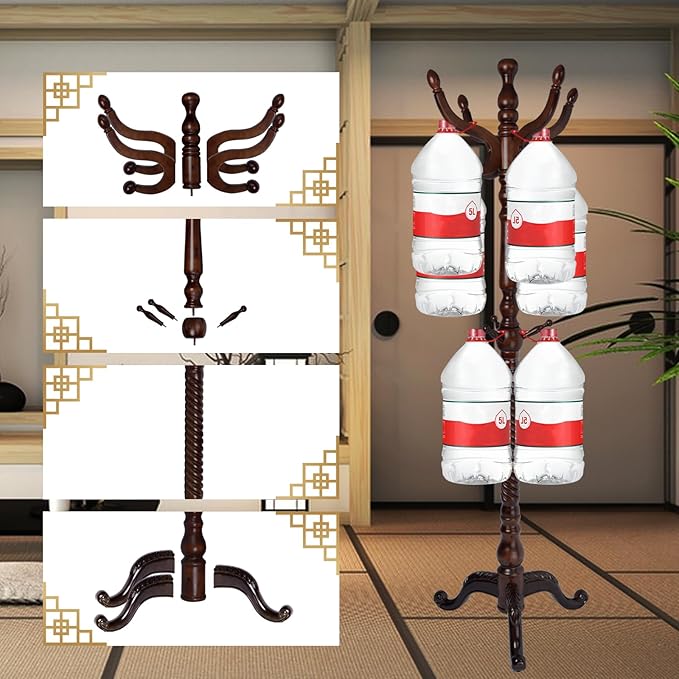 Coat Rack Freestanding, Wooden Tree Coat Rack Stand with 2 Adjustable Sizes Coat Tree and 11 Hooks, Sturdy Hall Tree with Tri-Legged Base for Entryway, Hallway, Bedroom (Walnut-Tri-Legged Base)
