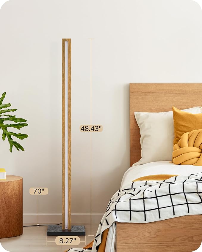 EDISHINE Wood LED Corner Floor Lamp, Modern Dimmable Light with Remote, Minimalist Standing Floor Lamps for Living Room, Bedroom, Office, 7 Color Temperature 2700~6000K, 48.43"