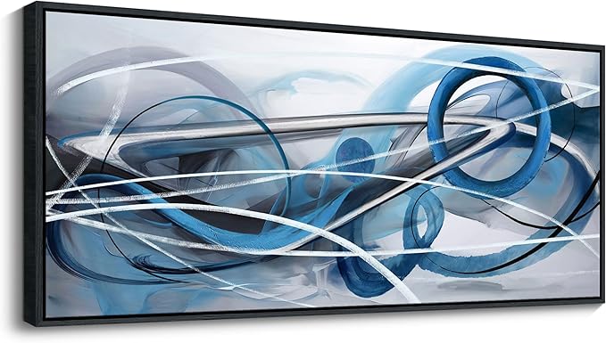 YDYSUNE Large Blue and Gray Painting Wall Art White and Silver Picture for Living Room Modern Living Room Home Bedroom Decoration Blue Framed Artwork Decor 70x31IN