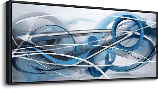 YDYSUNE Large Blue and Gray Painting Wall Art White and Silver Picture for Living Room Modern Living Room Home Bedroom Decoration Blue Framed Artwork Decor 70x31IN
