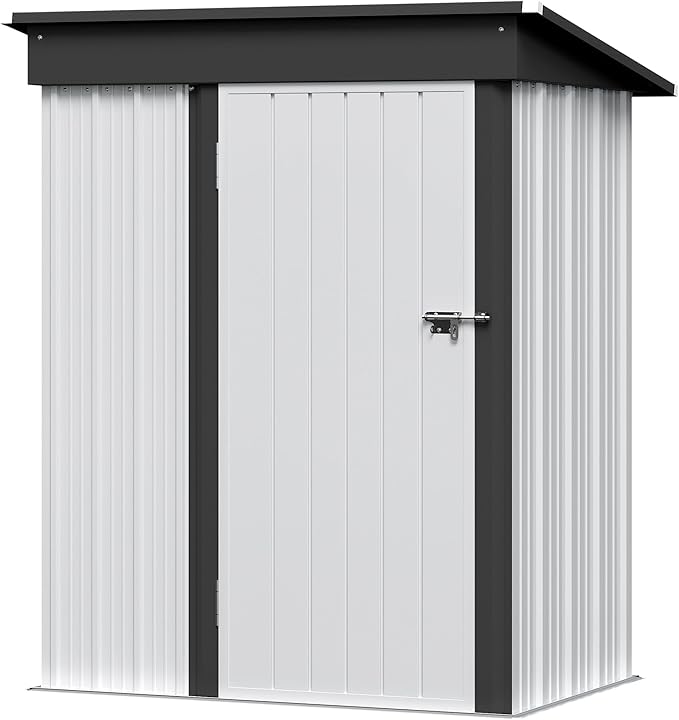 GUNJI 5 x 3 FT Shed Outdoor Storage Shed Metal Garden Shed with Lockable Door Outside Waterproof Tool Shed for Backyard, Patio, Lawn (White)