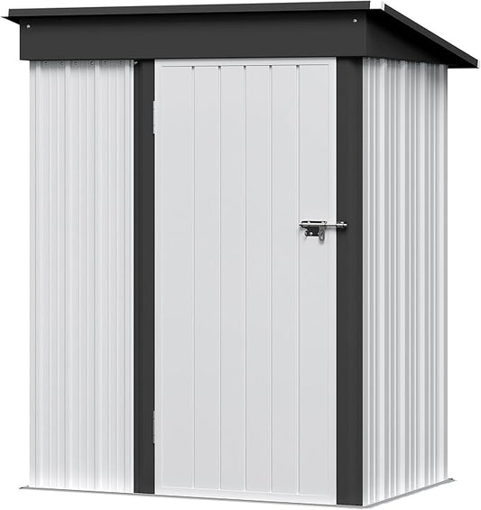 GUNJI 5 x 3 FT Shed Outdoor Storage Shed Metal Garden Shed with Lockable Door Outside Waterproof Tool Shed for Backyard, Patio, Lawn (White)