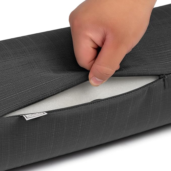 Sherry Kline Sunrise Indoor/Outdoor Neck Bolster Corded Edge Filled Pillow Charcoal Grey 6"x18" Set of 2