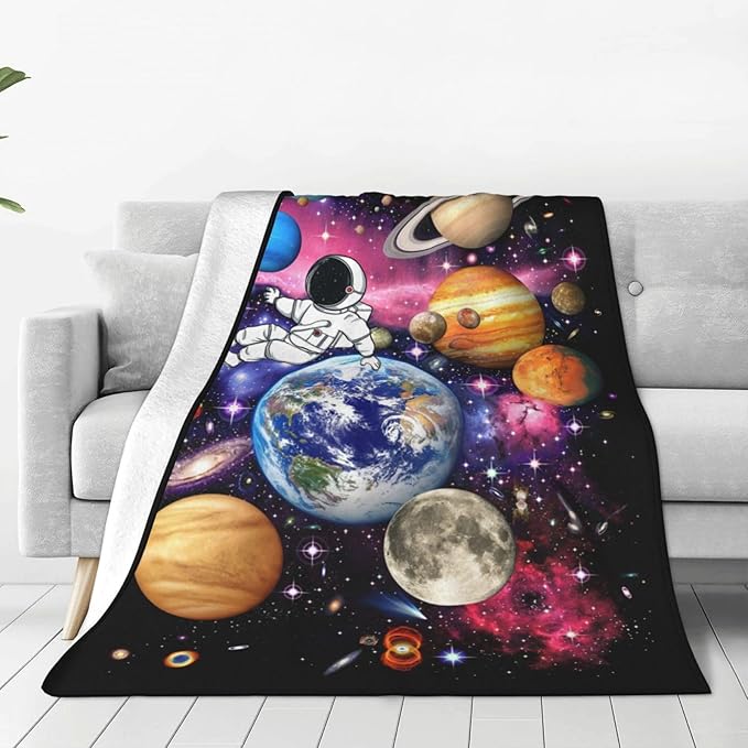 Space Blanket Galaxy Astronaut Throw Blankets Cozy Fleece Flannel Blanket Soft Warm Plush Lightweight Solar System Gifts Bedding for Boys Girls Teens Kids Adults for Couch Sofa Bed 50"X60"