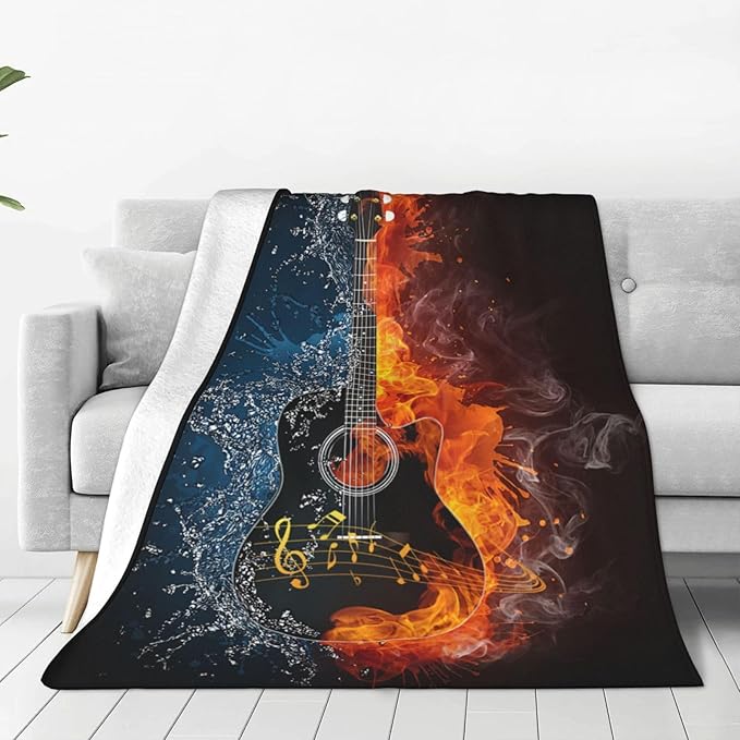 Guitar Blanket Guitar Throw Blanket Soft Fleece Flannel Bedding Rock Roll Music Gifts for Men Guitarist Boys Women Girls Lovers Adults Stuff Plush for Couch Sofa Bed Room Decor 60"X80"