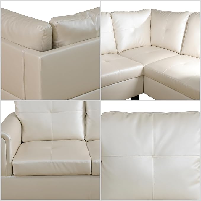 L Shaped Couch, Modular Sectional Sofa with Chaise, Modern Modular Sofas Furniture Sofa Couches for Living Room/Apartment/Office/Bedroom, Pearl White