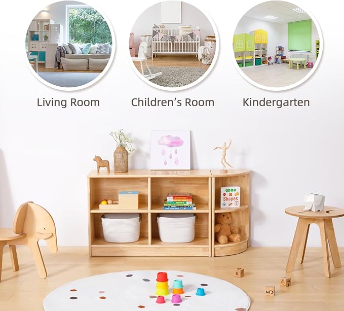 OOOK Rubber Wood Corner Cabinet, 2-Tier Toy Organizers and Storage, Montessori Shelf for Kids Room, Playroom, Nursery, Classroom, Kindergarten