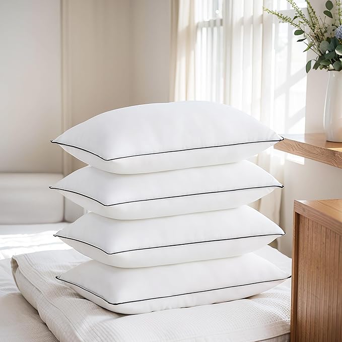 Acanva Bed Pillows King Size Set of 4, Fluffy 3D Down Like Filled, Machine Washable, Soft and Supportive for Side, Back or Stomach Sleepers, White 4 Count