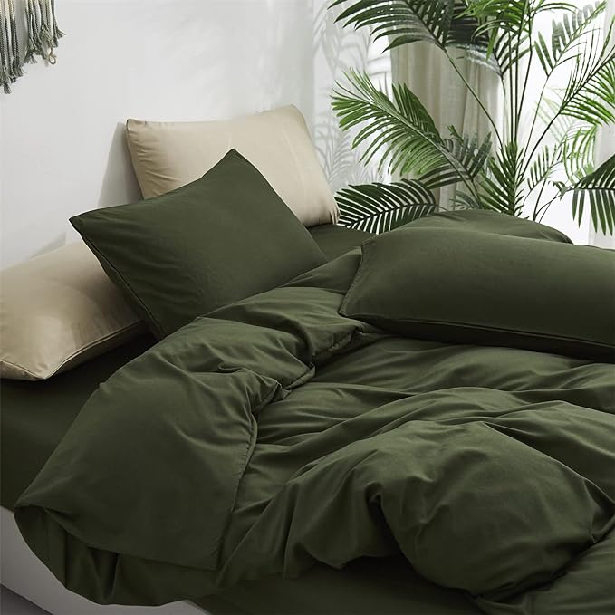 Luxlovery Dark Green Comforter Set Queen Olive Green Bedding Comforter Men Army Bedding Set Soft Breathable Blanket Quilts Minimalist Bedding for Queen Bed