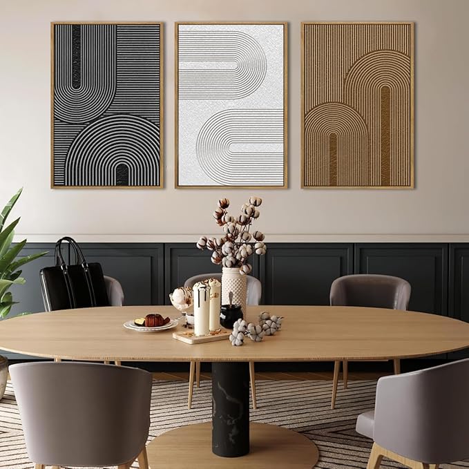 BINCUE Abstract Neutral Canvas Paintings Modern Artwork for Walls Framed for Bedroom Living Room Hallway 16x24 Inch Set of 3