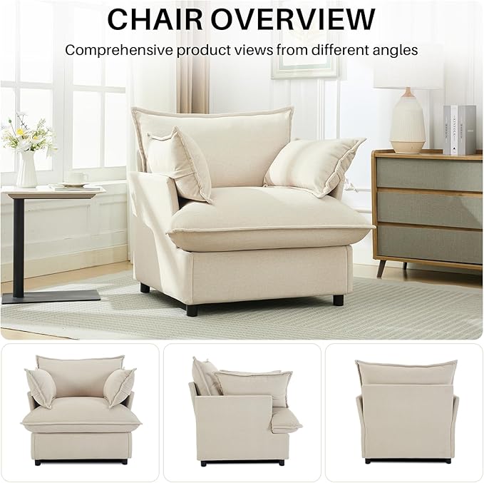 35.4" Wide Oversized Velvet Single Sofa Chair with 2 Pillows, Modern Upholstered Accent Chair Armchair for Livingroom Bedroom Apartment, Light Brown