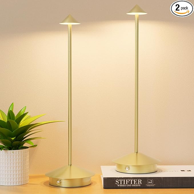 2-Pack 6000mAh Rechargeable Led Table Lamp Cordless,3000K-6000K Stepless Dimming Touch Lamps with Memory Function,IP54 Waterproof Aluminum Table Light for Outdoor/Bars/Restaurant/Patio(Bronze)