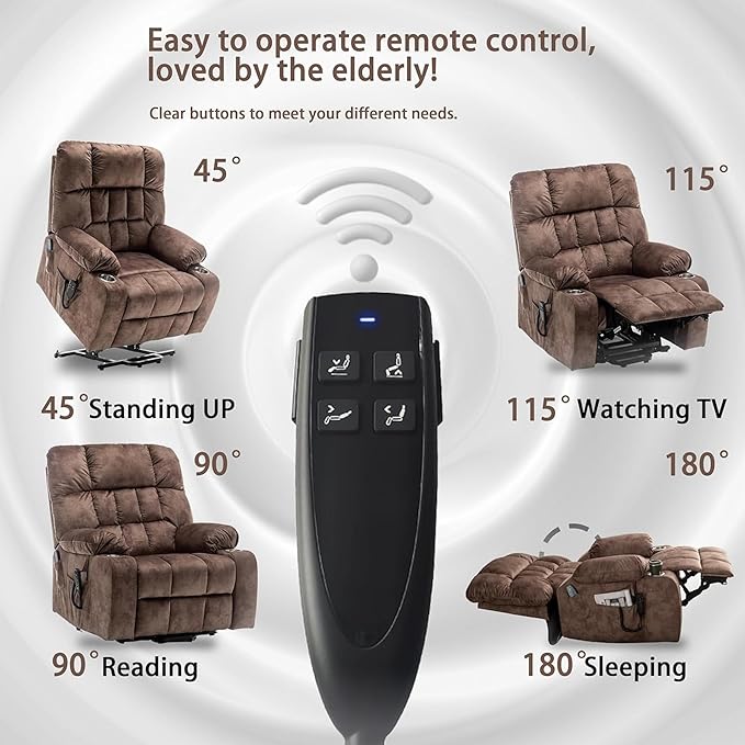 Power Lift Recliner Chair with Massage and Heating for Elderly, Oversized Lay Flat Recliner, Big and Tall 400lbs, Dual Motors, Cup Holders, Heavy Duty, Adults (Brown)