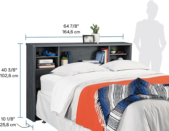 Sauder Dover Edge Full/Queen Bookcase Headboard, Denim Oak Finish