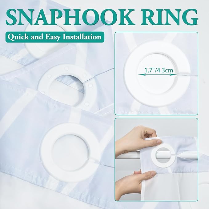 No Hook Ombre Blue Striped Long Shower Curtain with Snap in Fabric Liner Set - Hotel Shower Curtain and Liner Set with See Through Mesh Top Window,Machine Washable, 71x86 INCH