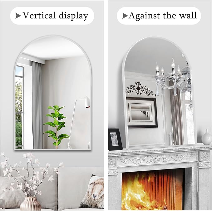 24" x 32" Silver Arched Mirror, Arch Wall Mirror, Metal Frame Black Bathroom Mirror, Arched Top Bathroom Vanity Mirror for Living Room, Bedroom, Entryway, Tempered Glass, Shatter Proof