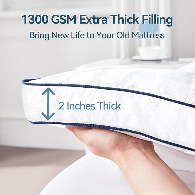 ABENE Mattress Topper for Back Pain Relief, Extra Thick Mattress Pad Pillowtop, Soft Cotton Cover with 8"-21" Deep Pocket, 1300gsm Overfilled Down Alternative Filling (Cotton White, King)