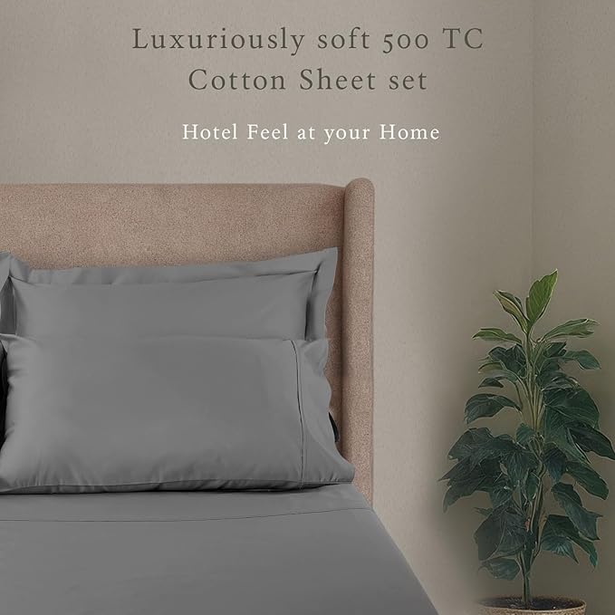 Threadmill - 5 Star Hotel Twin Sheet Set 100% Cotton Sheets, 500 Thread Count, Deep Pocket, Snug Fit, Soft & Crisp Best Bedding Sheets Set 3 Piece Set (Twin, Dark Gray)