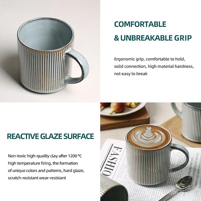 MONITO Coffee Mugs Set of 6, 16 oz Mugs Set, Ceramic Coffee Cups with Large Handles, Suitable for Lattes, Hot tea, Cappuccinos, Mochas and Cocoa, Smoky Blue