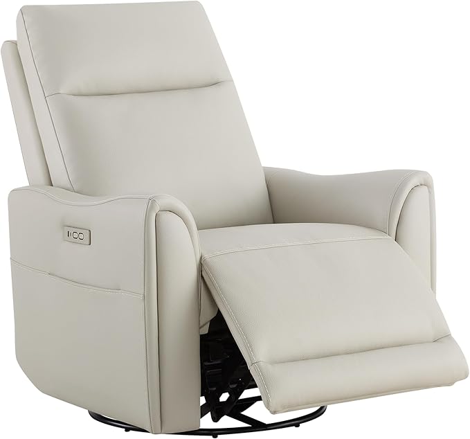 Watson & Whitely Power Recliner Chairs for Adults, Swivel Rocker Recliner Chair with Charging Ports for Living Room, Faux Leather RC011 (Cream)