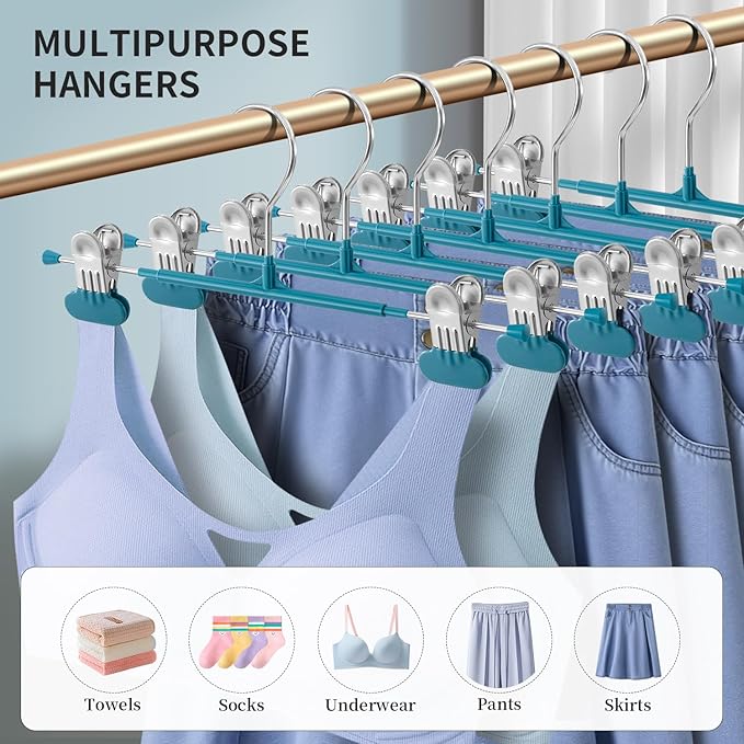 Clothes Pants Hangers with Wide Clips 20 Pack,Non-Slip Adjustable Skirt Hanger for Women,Space-Saving Heavy Duty Men Hangers for Pants,Trousers,Jeans,Shorts 12Inch Blue