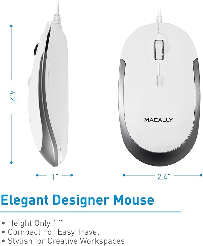 Macally Mini Wired Keyboard and a Quiet Wired Mouse, Office Essentials
