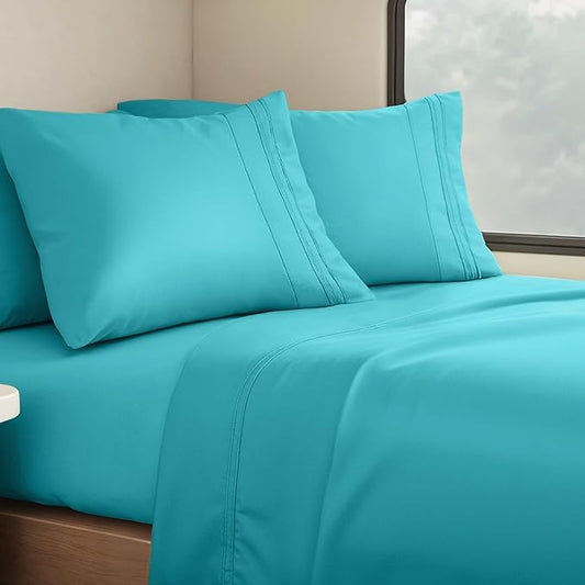 Clara Clark Bed Sheets, Premier 1800 Series 4 Piece RV Queen Sheet Set, Luxury Soft Sheets for RV Bunks, Short Queen - Teal