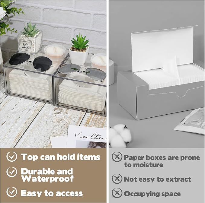 2 Pack Disposable Face Towel Holder, Plastic Face Towels Storage Box with Drawer, Stackable Organizer for Clean Skin Club Face XL Towels, Towel Containers, Skincare Oragnizer for Vanity Organization