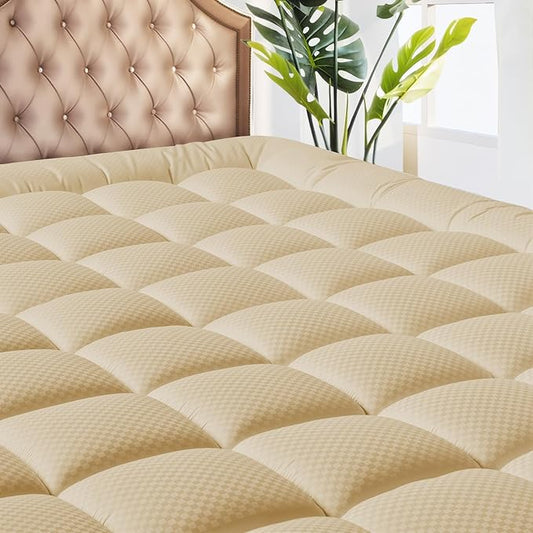 MATBEBY King Size Mattress Pad - Cooling Breathable Mattress Topper, Quilted Fitted Mattress Protector, Pillow Top Mattress Cover with 8-21" Deep Pocket, Soft, Machine Washable, Beige, 78x80 Inches