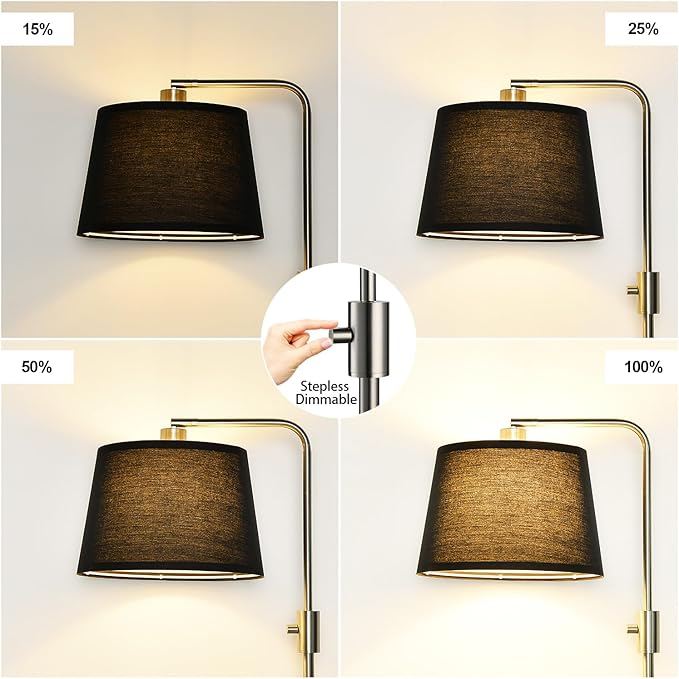 【Upgraded】 Dimmable Floor Lamp, 1000 Lumens LED Edison Bulb Included, Brushed Nickel Arc Floor Lamps Modern Standing Lamp with Black Shade, Tall Lamps for Living Room Bedroom