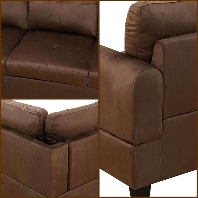 L Shaped Couch, Modular Sectional Sofa with Chaise, Modern Modular Sofas Furniture Sofa Couches for Living Room/Apartment/Office/Bedroom, Chocolate