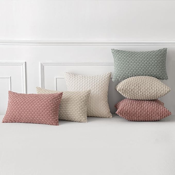 MIULEE Throw Pillow Covers Soft Corduroy Decorative Set of 2 Boho Striped Pillow Covers Pillowcases Farmhouse Home Decor for Couch Bed Sofa Living Room 18x18 Inch Blush Pink