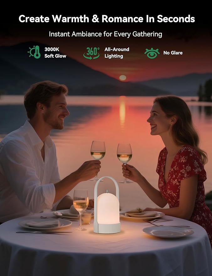 Tubicen Portable Lamp, Battery Operated Rechargeable Cordless Table Lamps 4-Level Touch Dimmable Desk Outdoor Lamp, Night Light for Camping Lantern Home Bedroom Dinning Room Balcony Patio