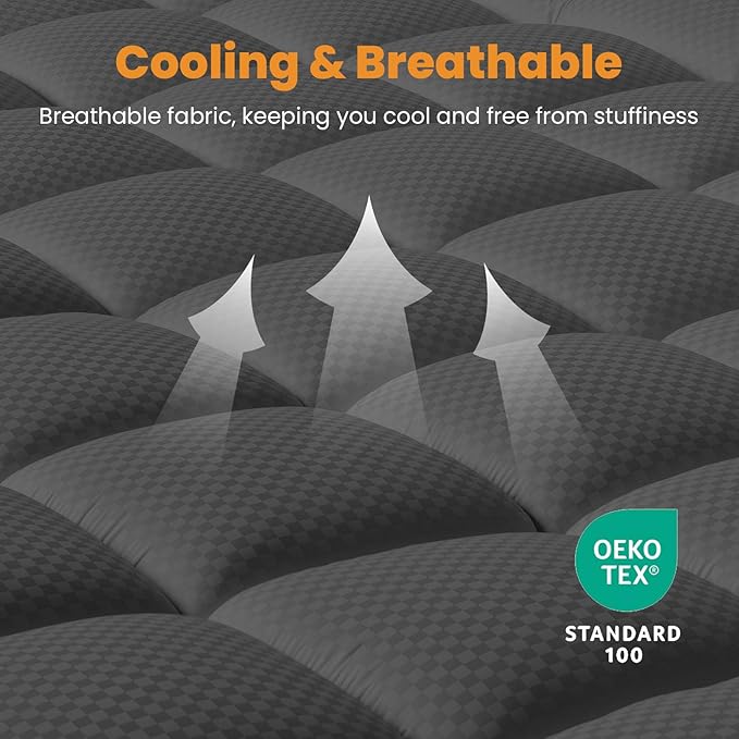 MATBEBY Queen Size Mattress Pad - Cooling Breathable Mattress Topper, Quilted Fitted Mattress Protector, Pillow Top Mattress Cover with 8-21" Deep Pocket, Machine Washable, Dark Grey, 60x80 Inches