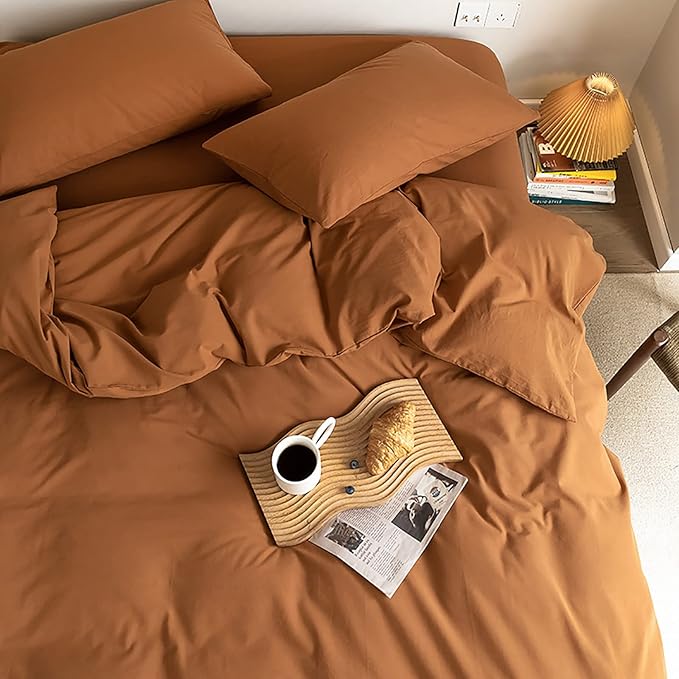 Luxlovery Pumpkin Color Comforter Set Queen Rust Comforter Bedding Set Full Burnt Orange Caramel Soft Blanket Quilts Pumpkin Brown Terracotta Comforter with 2 Pillowcases
