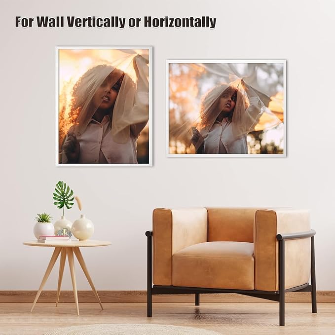 Egofine 22x28 Solid Wood Picture Frame, Made of Solid Wood Covered by Plexiglass 18x24 with Mat 22x28 without Mat, Poster Frame for Wall Mounting Hanging Photo Frame Vertically or Horizontally, White