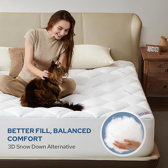 BEDLORE Twin Mattress Topper, Viscose Made from Bamboo Soft Pillow Top Mattress Pad, Thick Mattress Cover for Back Pain Relief with 6-15 inches Deep Pocket