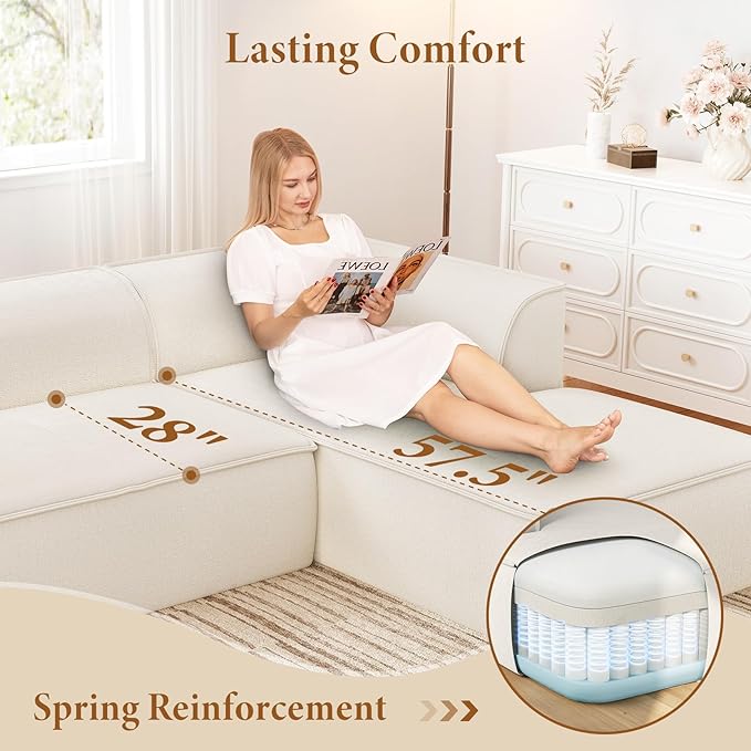 Vesgantti 106" Cloud Sectional Couch with Chaise, Deep Seat Modular Sectional Sofa Chenille Memory Foam Sofa Boneless Couches for Living Room Bedroom, No Assembly Required (Beige, Right-Facing Chaise)