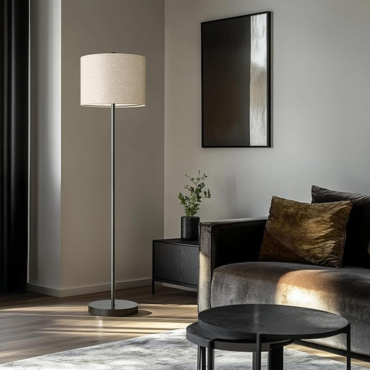 Oneach 61" Farmhouse Industrial Floor Lamp for Living Room Standing Floor Lamp Rustic Floor Lamps for Living Room Bedroom Tall Lamps with Rotary Switch for Bedroom with Natural Linen Lamp Shade