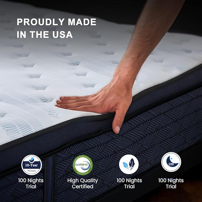 Queen Mattress in a Box 12 Inch, Back Pain Relieving, Latex Hybrid Mattress Queen Size with Pocket Coils, Motion Isolation & Dynamic Pressure Relief & Luxurious Comfort, Medium Firm Responsive Support