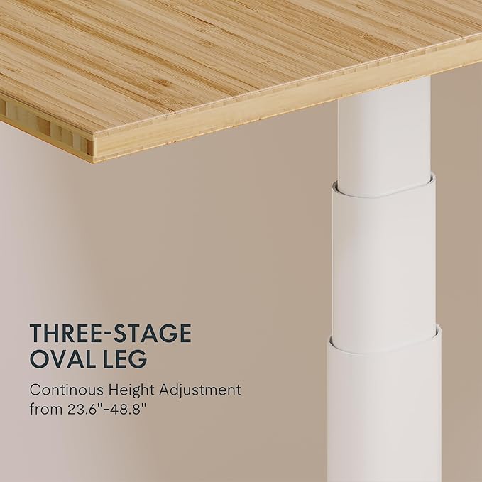 FLEXISPOT E6 Pro Oval Leg Dual Motor 3 Stages Bamboo Electric Standing Desk 48x24 Inch Whole-Piece Board Height Adjustable Electric Sit Stand Up Desk (White Frame + Bamboo Curved Desktop)