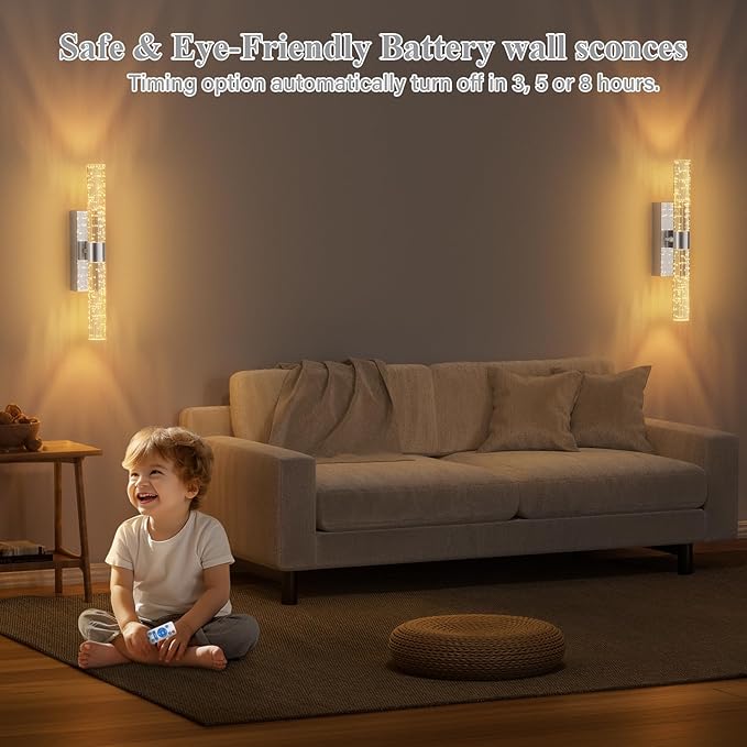 Battery Operated Sliver Wall Sconces Set of 2 Rechargeable Battery Powered Wall Light with 12000mAh Indoor Not Hardwired Dimmable Wall Lamp Fixtures for Bedroom Living Room 15.3 Inches